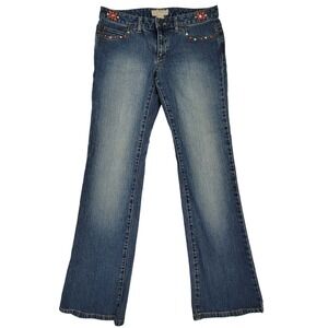 Michael Kors Vintage Medium Wash Blue Beaded Bejeweled Bootcut Jeans Size 6